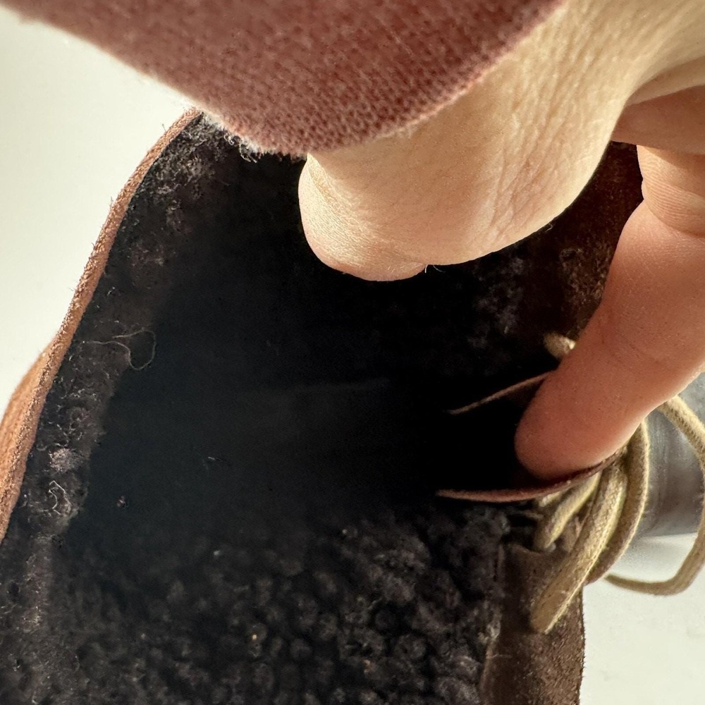 Brown Leather‎ Suede Lace Up Boots Faux Fur Lined Fold Over Ankle Ann Taylor - Picture 13 of 16